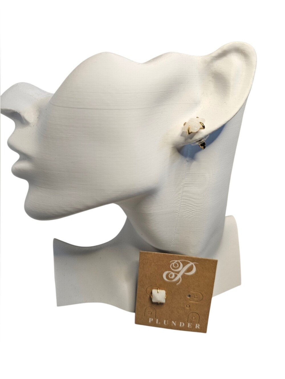 Plunder Cream Stone Earrings with Gold Accents